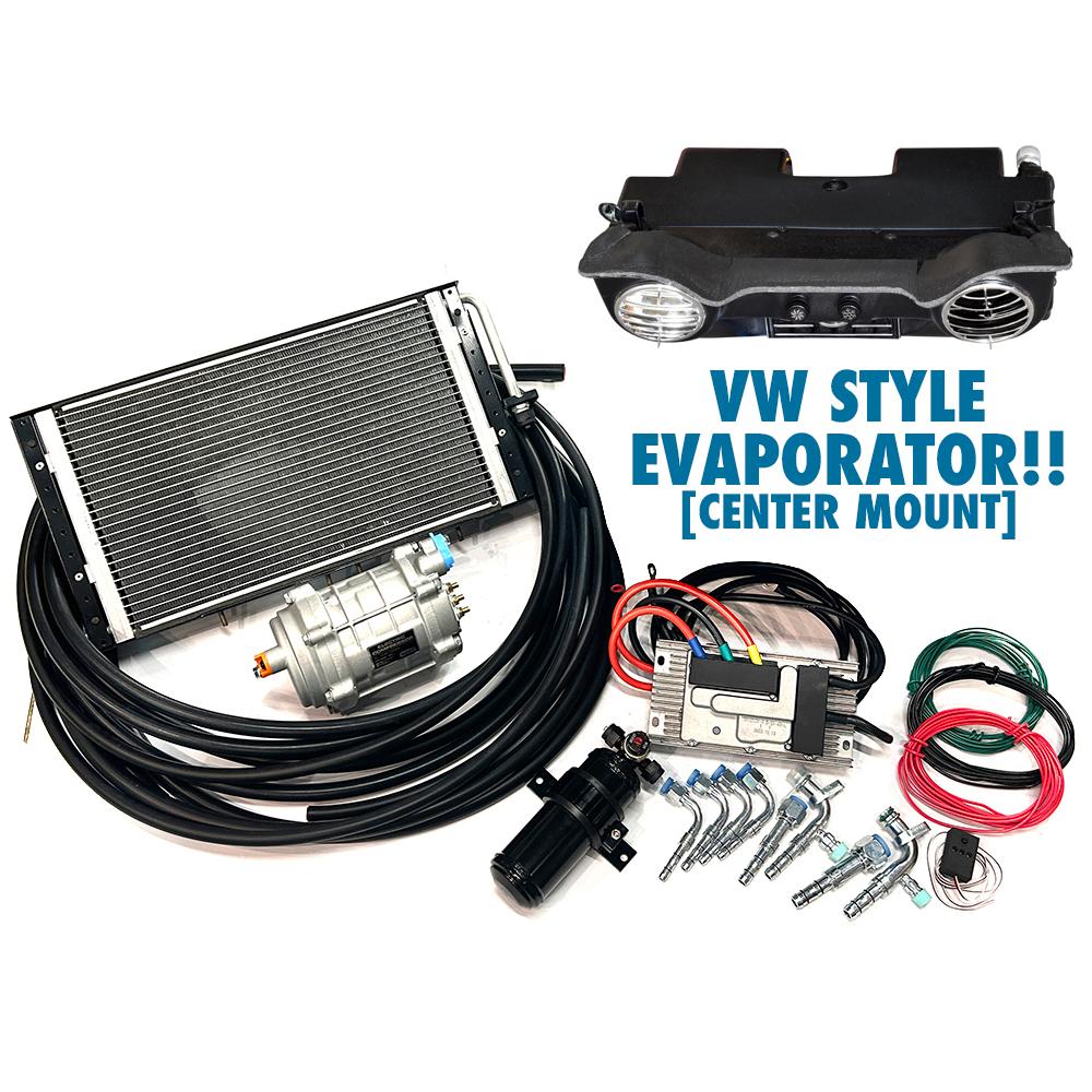 FLAT4 ONLINE SHOP / FLAT4 エレクトリックエアーコンディショナーKIT (VWスタイルエバポレーターKIT /  センターマウントタイプ) 12V オルタネーター車(90AMP) T-1